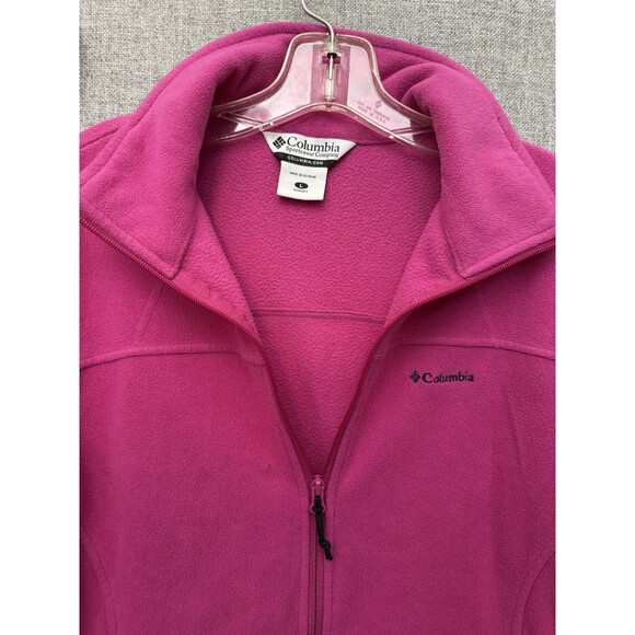Columbia Fleece Sweatshirt Jacket Women’s Large L Pink Full Zip Up Pockets - Picture 2 of 8